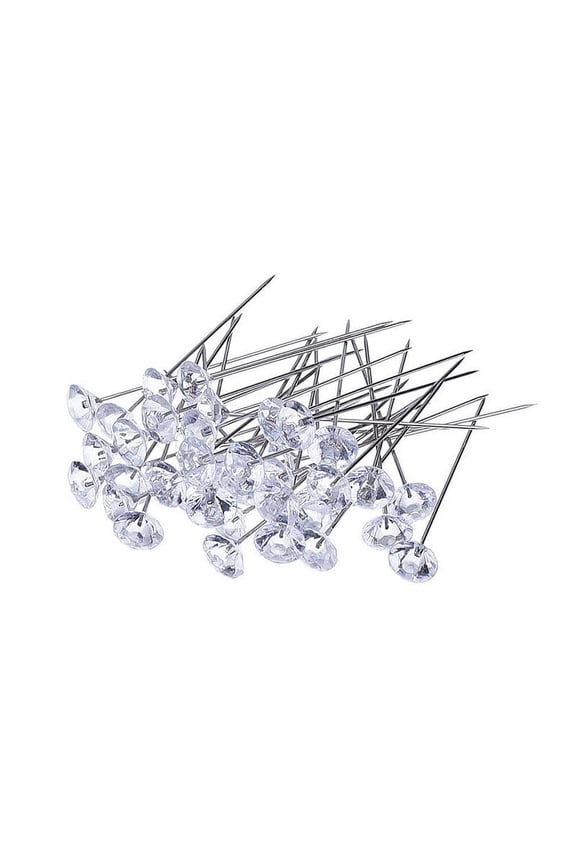 100 Pcs Faux Diamond Pins Corsage Boutonniere Pin,2 Inch Flower Sewing Pin,Straight Rhinestones Pins,Transparent Head Pins,Straight Pins for Wedding Decoration,Diy Craft Sewing Accessories,White