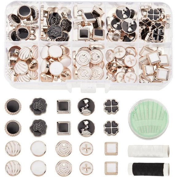 100 Pcs Faux Pearl Buttons 10 Styles Retro Plastic Pearl Shank Buttons with Needle and Thread Embellishments Sewing Crafts for Clothes Shirts Suits Coats Sweaters Wedding Dress