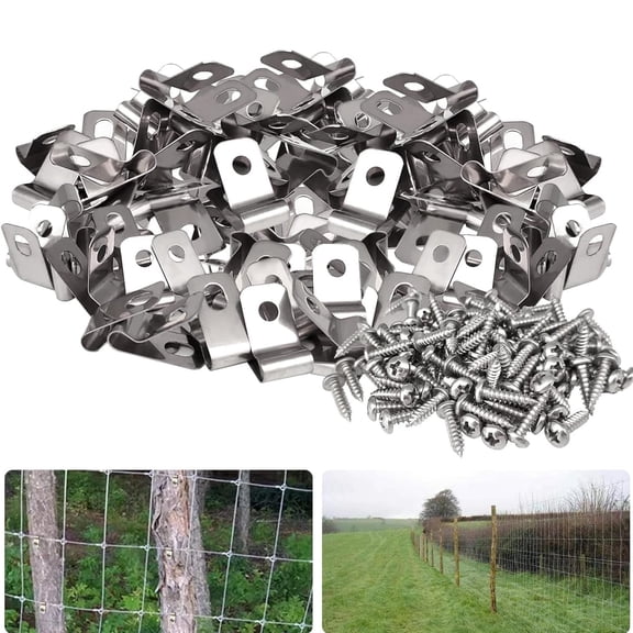 100 Pcs Fence Wired Clamps Agricultural Wire Fence Clips Fencing Mounting Clips with Screws Stainless Steel Screws Wire Cord Clamp for Welded Wire to Wood,Vinyl or Metal Fence,Topboutique