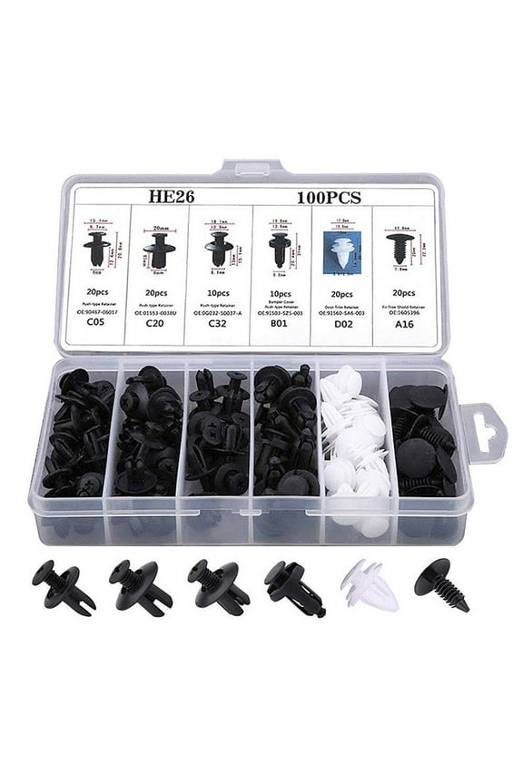 100 Pcs Fender Liner Fastener Rivet Push Clips Retainer 6 Size Universal for Car