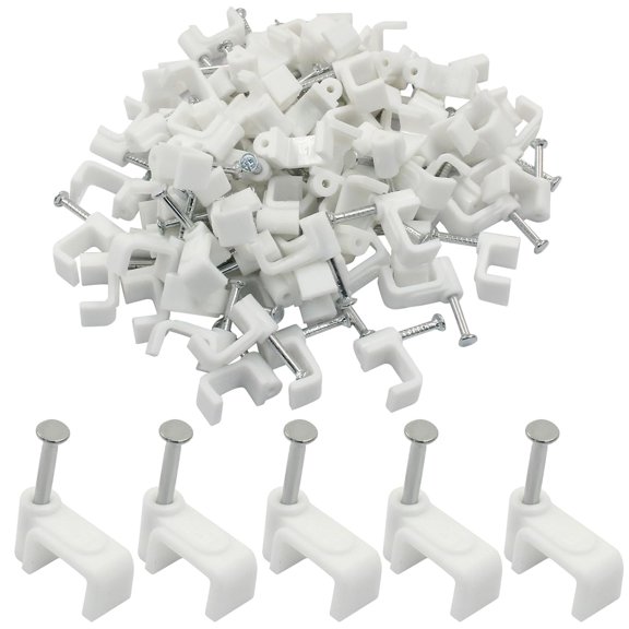 100 Pcs Flat Cable Clips 8mm, White Ethernet Cable Wall Clips Cable Tacks Coax Cable Clips Speaker Wire Clips Cable Nails for Cat8 Cat7 Cat6 Flat Ethernet Cable