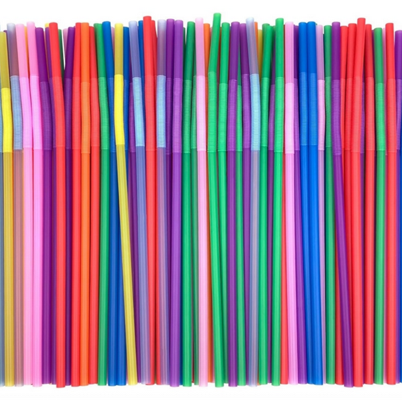 100 Pcs Flexible Colorful Plastic Bendable Drinking Bendable Straws, 10.4" Long and 0.23'' Diameter