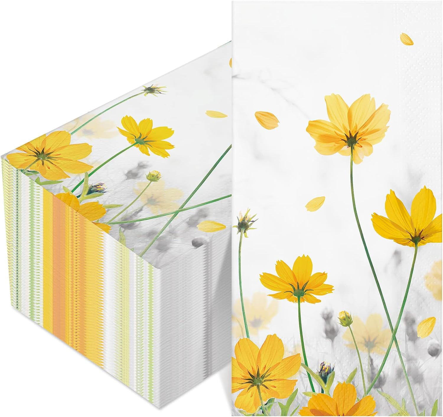 100 Pcs Floral Guest Napkins 3 Ply Yellow Flower Paper Napkins Floral Disposable Decorative Hand Towels for Wedding Bathroom Holiday Birthday Party Decor(Galsang Flower)