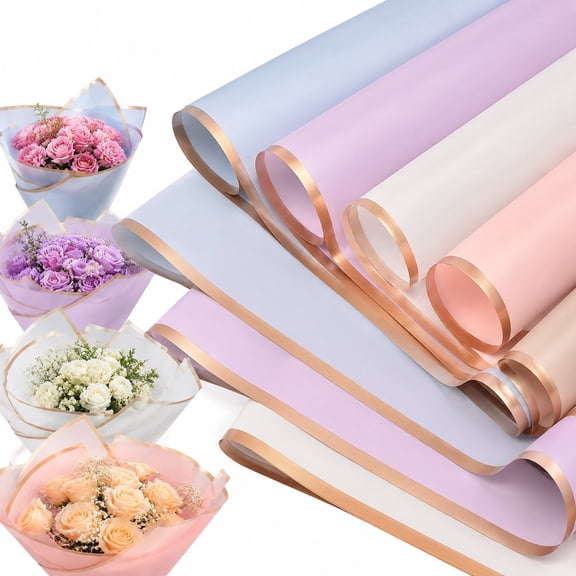 100 Pcs Floral Wrapping Paper, Waterproof Bouquet Wrapping Paper with Rose Gold Edges, Double Sided Flower Bouquet Paper for Florists, Weddings, Birthdays, Gift Wrapping and Floral Arrangements