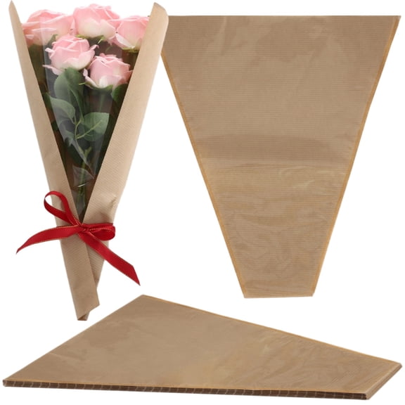 100 Pcs Flower Bouquet Wrapping Paper with Clear Front Window, 13.8x15.7 in Kraft Paper Flower Bags, Flower Rose Sleeves for Valentine Bridal Shower Wedding Anniversary Birthday