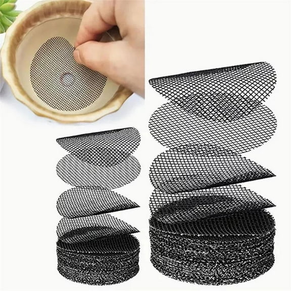 100 Pcs Flower Pot Mesh Pads, Bonsai Pot Bottom Grid Mat, Plant Drainage Screen for Pots, 2"/4" Round Plastic Soil Rounds Sheet