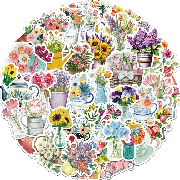 100 Pcs Flower Stickers Waterproof Floral Vinyl Stickers Decals for Water Bottles Laptop Scrapbooking Journaling