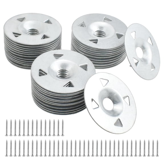 100 Pcs Foam Board Fasteners Kit Washers for Insulation Foam Board Panels Includes 50Pcs 1-1/8 Inch Galvanized Steel Washer and 50Pcs Screws for Fixing Fastening Installation Supporting Hardware