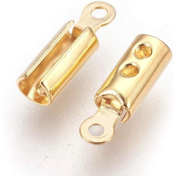 100 Pcs Folding Crimp Ends 304 Stainless Steel Folding Crimp Ends Fold Over Metal Buckle Clasps for Multi-Strand Bracelet Earrings DIY Jewelry Making 10x3x2.5mm Hole: 1mm