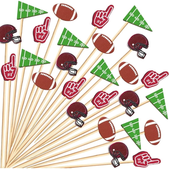 100 Pcs Football Cocktail Picks 4.7 Inch Decorative Sports Ball Football Picks for Appetizers Fruit Toothpicks Fruits Sandwich Buffets Party Decoration(Football)