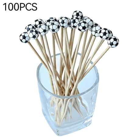 100 Pcs Football Soccer Toothpicks, 4.72 Inch Soccer Cocktail Picks for Appetizers, Long Fruit Sticks, Decorative Toothpicks Skewers for Restaurant Holiday Birthday Party Food Decorations