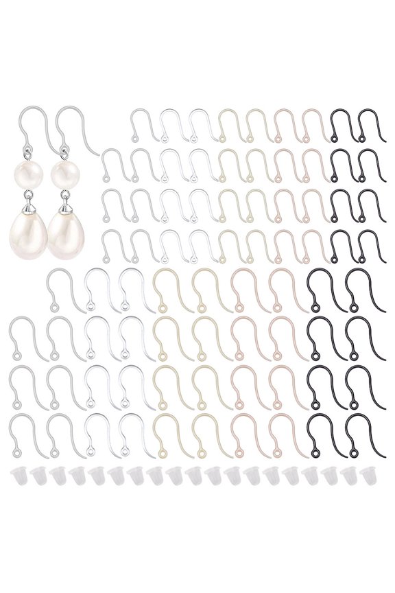 100 Pcs French Earring Hooks 5 Colors 2 Sizes Non-Allergenic Plastic Ear Wire Hooks with 150pcs Ear Nut Fish Hook Earring Findings for Earring making
