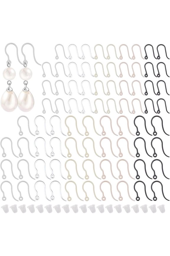100 Pcs French Earring Hooks 5 Colors 2 Sizes Non-Allergenic Plastic Ear Wire Hooks with 150pcs Ear Nut Fish Hook Earring Findings