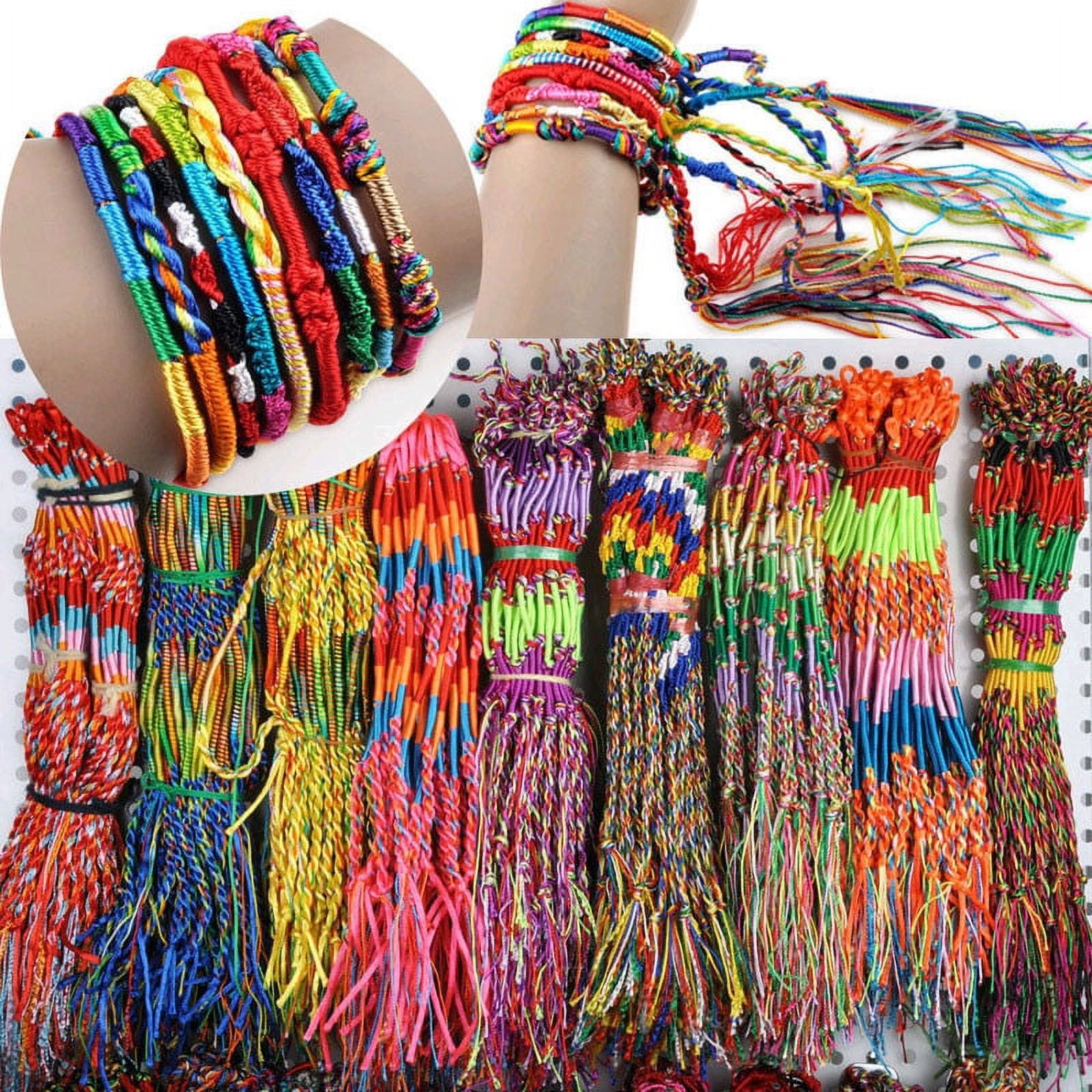 100 Pcs Friendship Bracelets Bulk Handmade Braided Bracelets String Assorted Colors Thread Bracelets Rainbow Friendship Cords Strand Bracelet Gifts