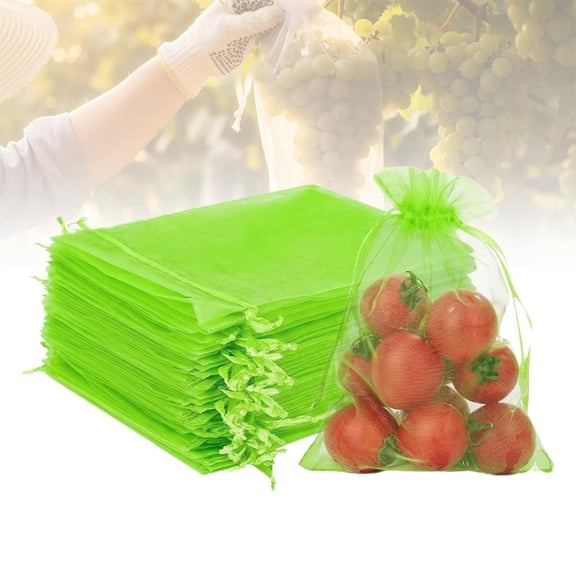 100 Pcs Fruit Netting Bags,7.87X11.81 Inch Drawstring Mesh Net Cover,Mesh Fruit and Vegetable Netting Bags,Reusable Garden Netting Bags,Small Fruit Cover Mesh Bag for Fruit Trees Vegetable,Green