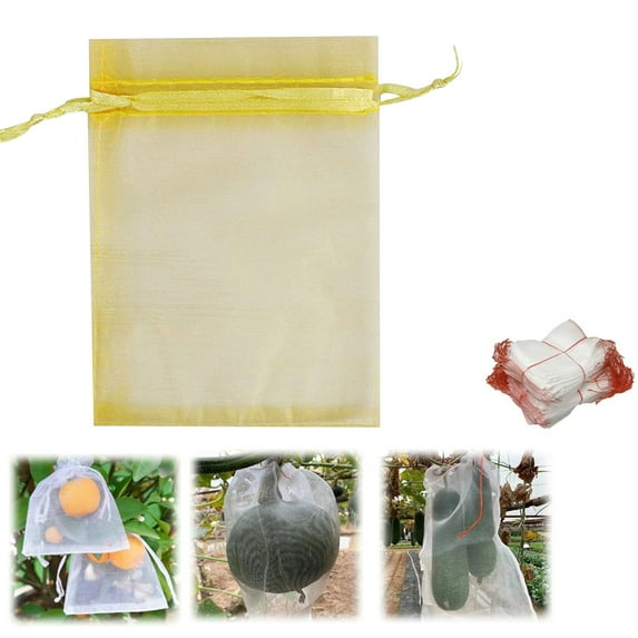 100 Pcs Fruit Protection Bags with Drawstring, 3 Size Options Reusable Garden Netting for Trees, Bird and Insect Barrier Bags, 7x9cm 10x15cm 15x20cm