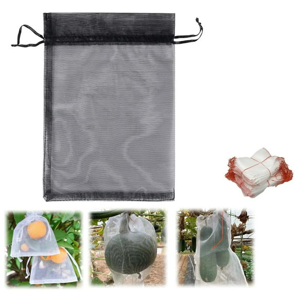 100 Pcs Fruit Protection Bags with Drawstring, 7x9cm Reusable Garden Netting Bags for Trees and Plants, Bird and Insect Barrier, Black