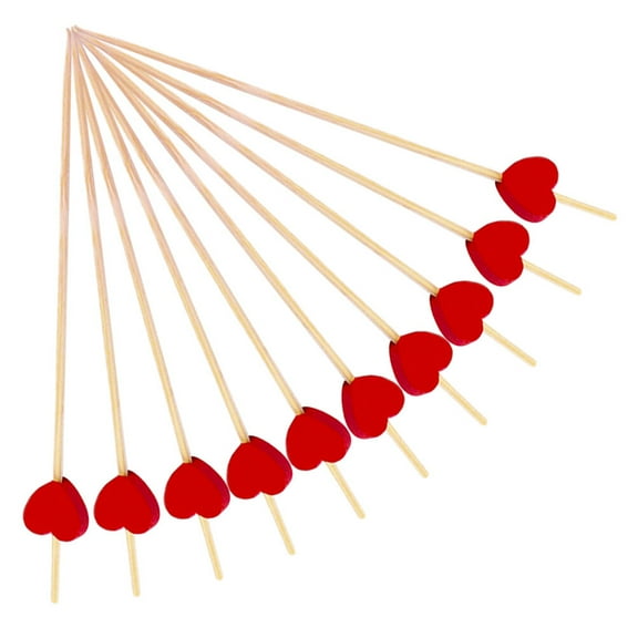 100 Pcs Fruit Stick Bamboo Picks Disposable Food Appetizers Heart Dessert Party Supply