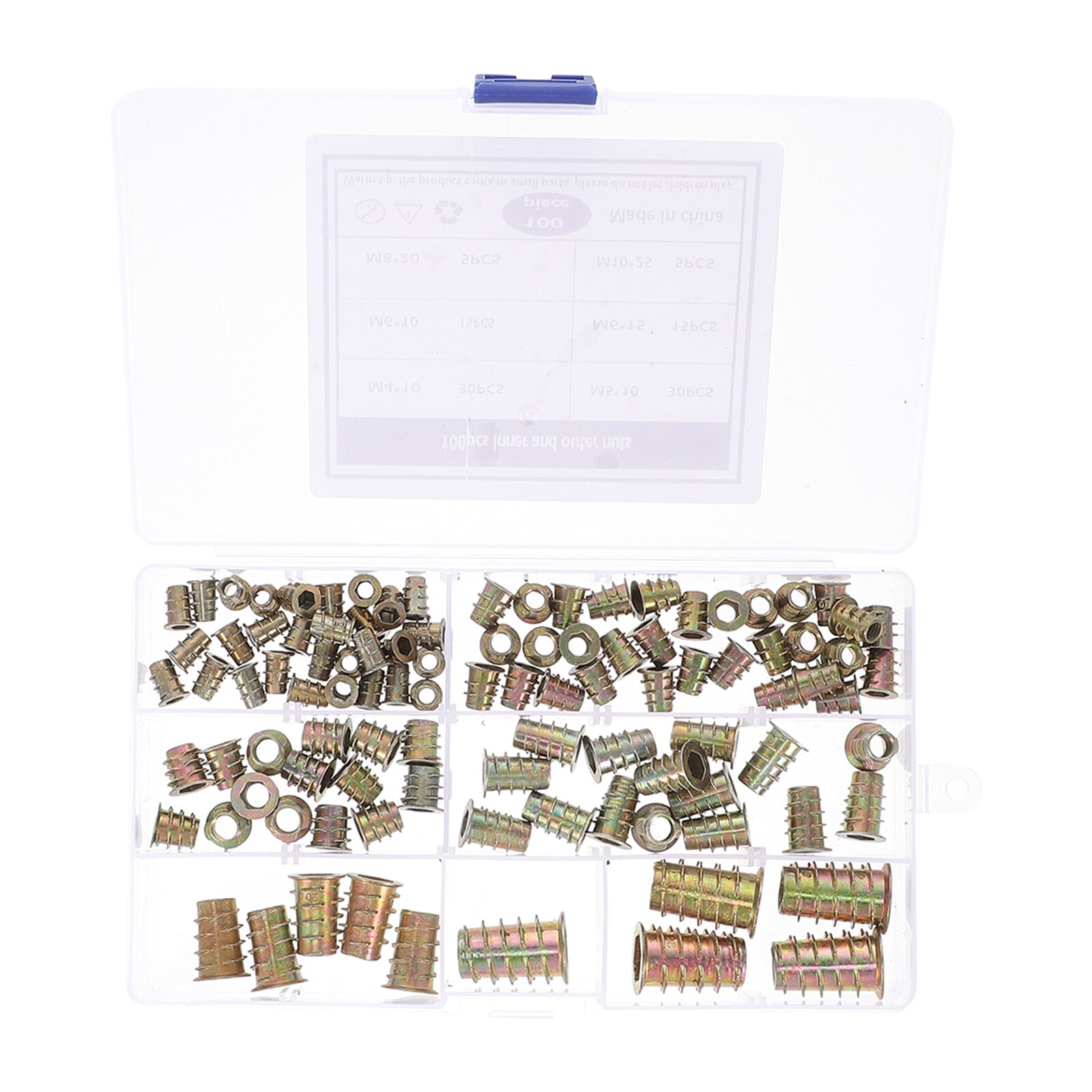 100 Pcs Furniture Screws and Nuts Wood Insert Inserts Fastener Threaded Internal External Teeth Carbon Steel