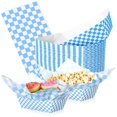100 Pcs Gingham Paper Food Tray with Wax Paper,Light Blue White ...