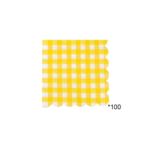 100 Pcs Ginghams Paper Napkins With Scalloped Edge, 4.9x4.9 Inch Disposable Plaid Paper Cocktail Napkins, For Wedding Festival Birthday Party Dinner Holiday Decorations,Orange