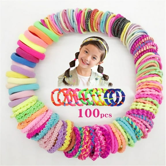 100 Pcs Girls Hair Ties Set Candy Colors Hair Bands Accessories with Clips Jewelry Kit