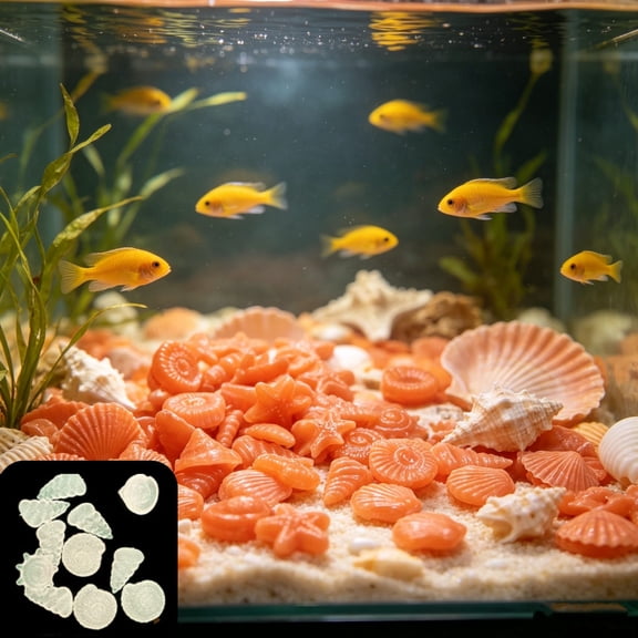 100 Pcs Glow in The Dark Rocks Aquarium Glow Starfish Shells Stones, Luminous Aquarium Decor Stones for Fish Tank Freshwater Saltwater, 0.6 Inch Glow Pebbles for Fairy Garden,Yard,Bonsai,DIY Crafts