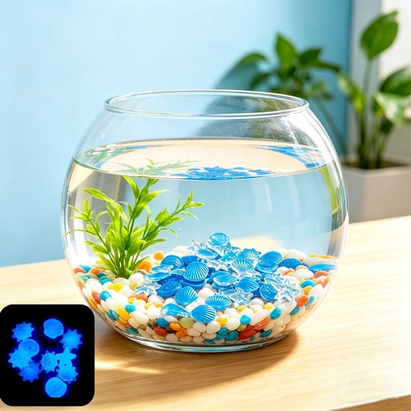 100 Pcs Glow in The Dark Rocks Aquarium Glow Starfish Shells Stones, Luminous Aquarium Decor Stones for Fish Tank Freshwater Saltwater, 0.6 Inch Glow Pebbles for Fairy Garden,Yard,Bonsai,DIY Crafts