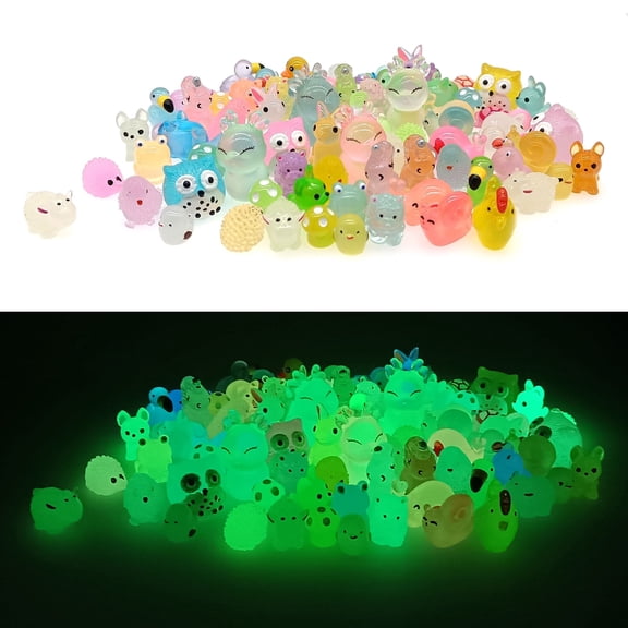 100 Pcs Glow in The Dark Mini Resin Animals Variety Pack Figurines Luminous Tiny Plastic Animals Woodland Figures to Hide for Miniature Fairy Garden