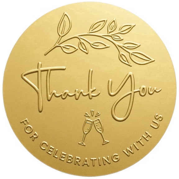 100 Pcs Gold Foil Embossed Thank You Stickers, 1.5" Round "Thank You for Celebrating With Us" Labels, Elegant Envelope Seals for Wedding, Bridal Shower, Party Favors & Gift Packaging