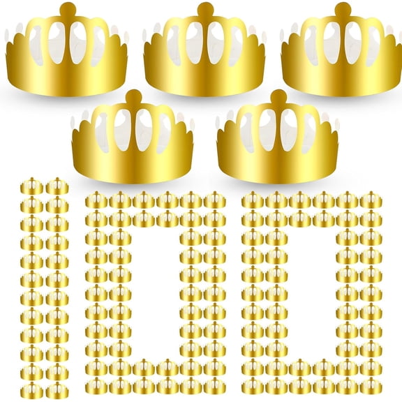 100 Pcs Gold Paper Crowns Birthday Party Bulk for Adults Classroom Students Hat Supplies Favors (Round Style)