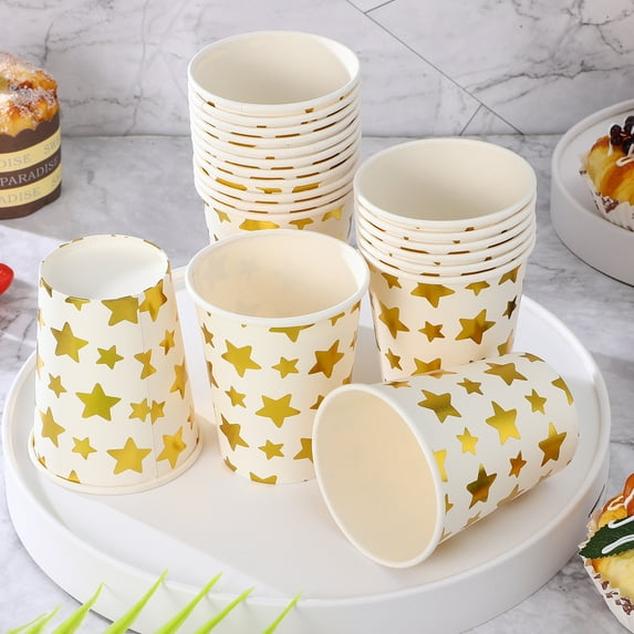 100 Pcs Gold Paper Cups for Beverage Drinking