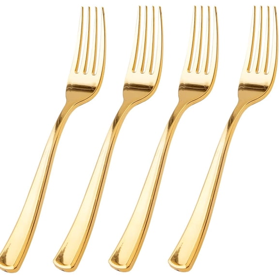 100 Pcs Gold Plastic Forks Heavy Duty - BPA-FREE, Sturdy&Durable Forks 7.4inch - Elegant Gold Forks for Dessert, Durable Plastic Cutlery for Party, Wedding or Daily Using