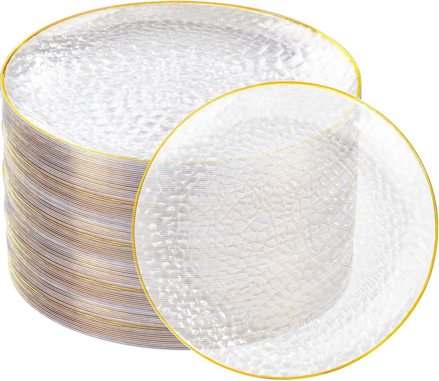 100 Pcs Gold Plastic Plates, 10 inch Clear Gold Dinner Plates, Hammer ...