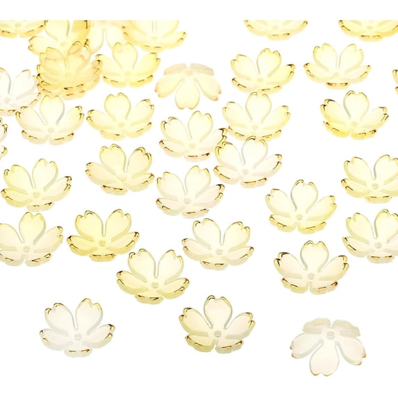 100 Pcs Gold-Plated Acrylic Cherry Blossom Flower Beads, 18mm Gold-Plated Cherry Blossom Floral Spacer Beads for Bracelets, Earrings, Necklaces, Jewelry Making and DIY Crafts,Yellow