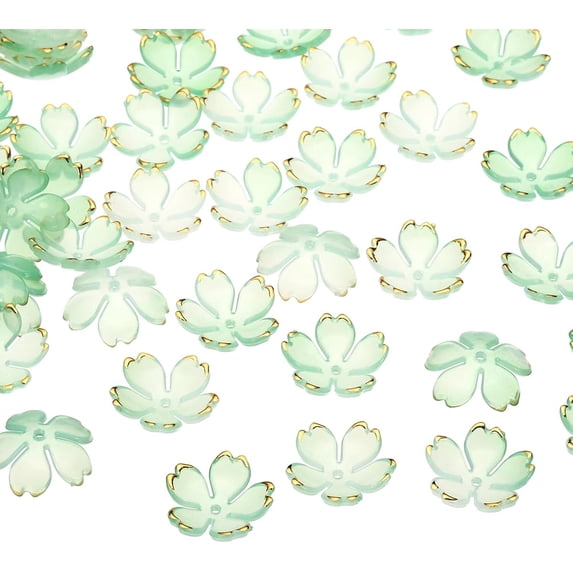 100 Pcs Gold-Plated Acrylic Cherry Blossom Flower Beads, 18mm Gold-Plated Cherry Blossom Floral Spacer Beads for Bracelets, Earrings, Necklaces, Jewelry Making and DIY Crafts,Green