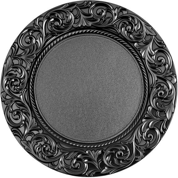 100 Pcs Gold Round Charger Plates Bulk, 13" Chargers, Plastic Embossed Dinner Plate, Perfect for Table Dinner Kitchen Party Decoration (Black)