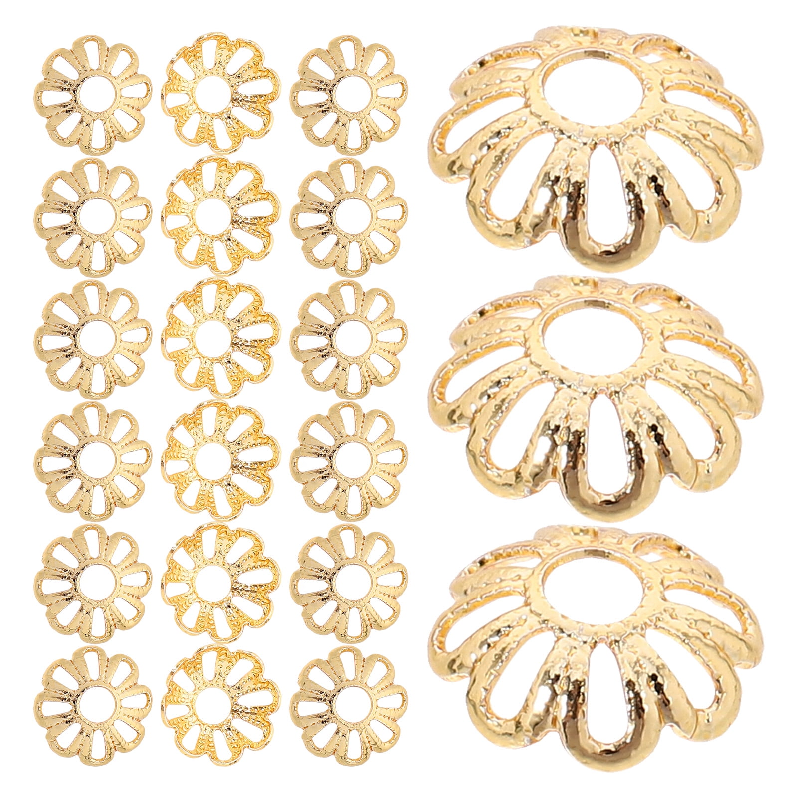 100 Pcs Gold-covered Beaded Flower Hat Space Jewelry End Caps for Basketball Hoop Net Beads Golden