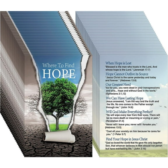 100 Pcs Gospel Tract Card Salvation Cards Pocket Holy Postcard Prayer Postcards Christian Inspirational Bible Verses Bookmark for Christian Gift(Where to Find Hope)