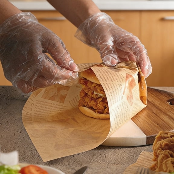 100 Pcs Greaseproof Paper, 7.1" x 7.1" Liner for Wrapping Burgers and Fries, Brown Wood Pulp Sheets for Tray and Container, Heat Safe Baking Wrap, Suitable for Picnic and BBQ Party