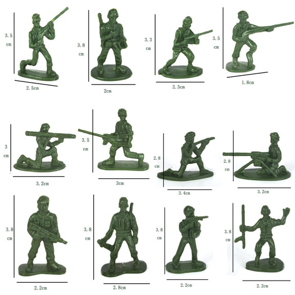 100 Pcs Green Army Men Toy Soldiers, 1.5 Inch Plastic Military Playset Figures for Kids, Cake Toppers, Party Favors, Battlefield Diorama & Sand Table Games by Qeieuw, Random One Size