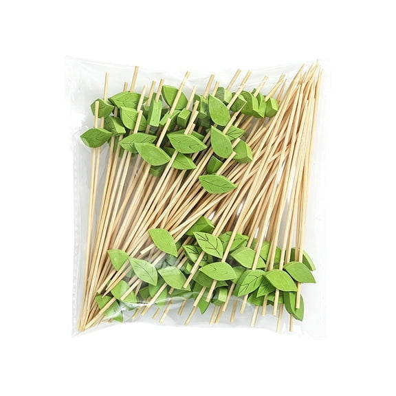 100 Pcs Green Monstera Leaf Cocktail Picks for Appetizers Bamboo Toothpicks for Summer Parties Spring Events Birthday Decor Holiday Snacks Fancy Food Presentation