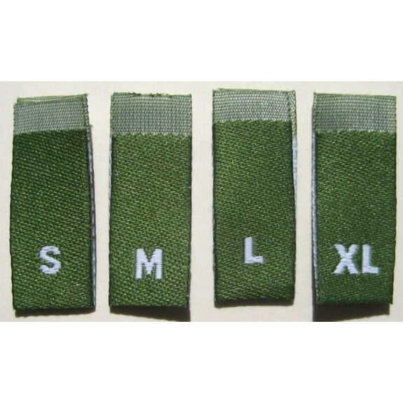 100 Pcs Green Woven Clothing Labels, Size Tags S, M, L, Xl (25 Pcs Each)