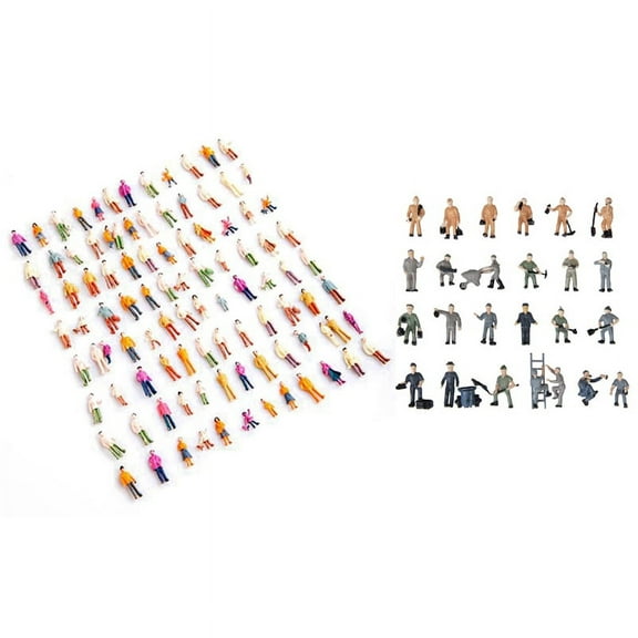 100 Pcs HO Scale 1:100 Mix Painted Model Park Street Passenger People Figures & 25 Pcs 1:87 Figurines Painted Figures Miniatures of Railway Workers with Bucket and Ladder
