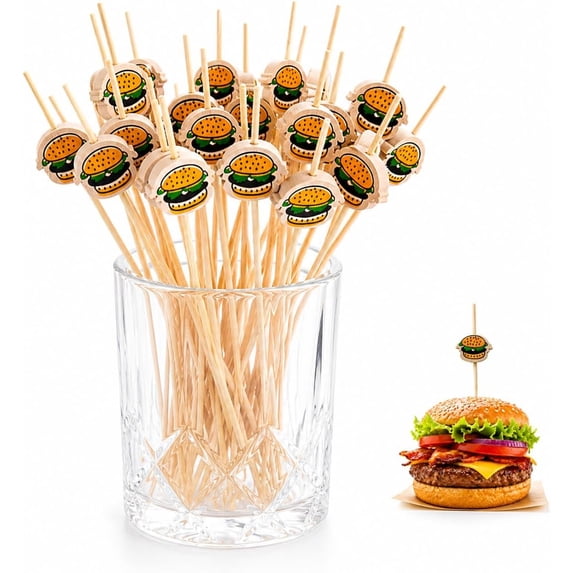 100 Pcs Hamburger Cocktail Picks, Novelty Bamboo Appetizer Skewers ...