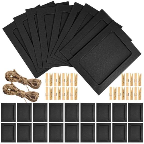 100 Pcs 4x 6 Inch Hanging Paper Photo Frame Set, Black Picture Frames for Wall Collage, DIY Display Kit with Clips, Ropes for Home, Office, Party Decor
