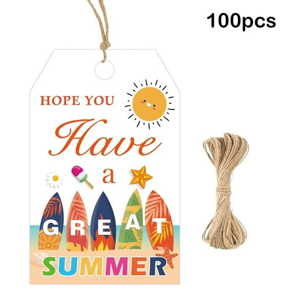 100 Pcs Happy Summer Gift Tags Have A Great Summer Holiday Name Tags with String Party Favors Tags for Pool Party Birthday
