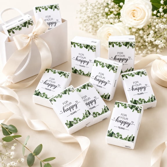 100 Pcs For Your Happy Tears Mini Wedding Facial Tissues, 4 Ply Individually Wrapped Pocket Tissues, Soft Disposable Paper for Summer Celebrations, Weddings, Graduation Parties Holiday Guest Favors