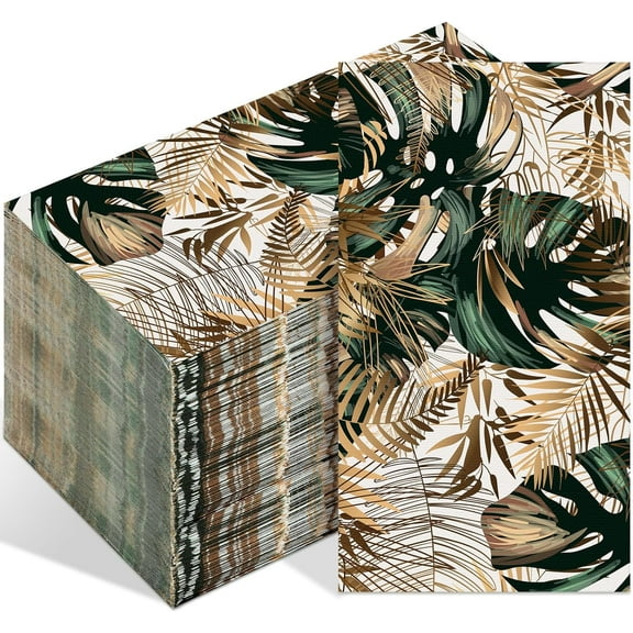 100 Pcs Hawaii Tropical Napkins Disposable Paper Hand Towels Green gold Leaves Guest Hand Napkins for Bathroom Wedding Baby Shower Birthday Bridal Holiday Dinners Party Decor (Hawaii Style)