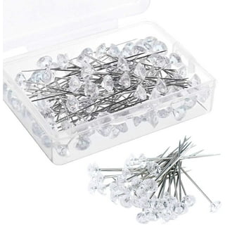 100 Pcs Head Pins Clear Corsage Pins Diamante Head Pins Flower Pins Long  Wedding Bouquet Pins Crystal Pins for Bridal DIY Sewing Craft Boutonniere
